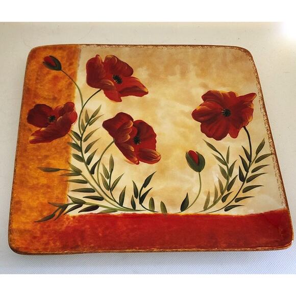 Platter/Plate-Pier 1 Imports-"Poppies"-10.5" x 10.5"-Earthenware-Hand Painted - Picture 7 of 9